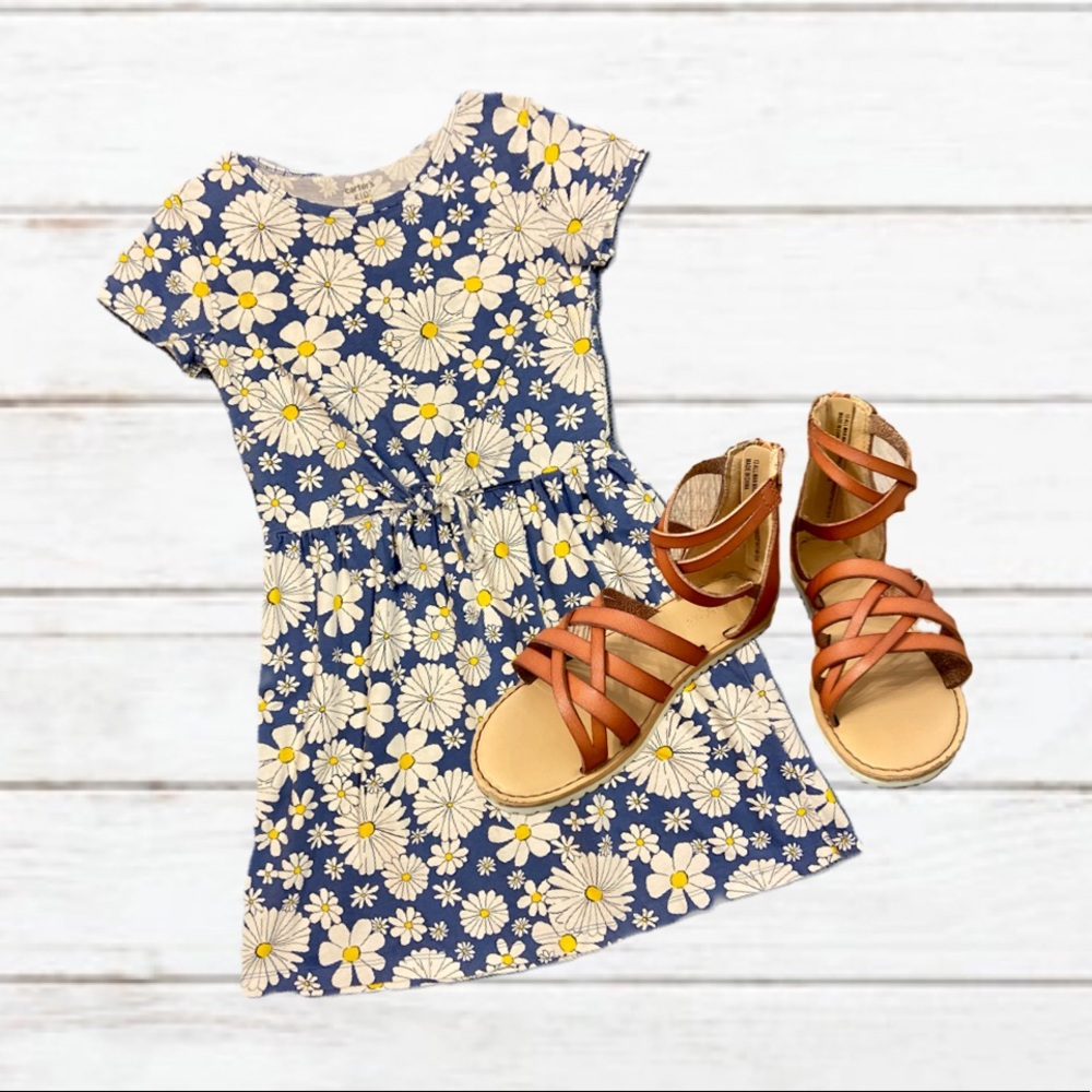 Girls size 7 dress and size 13 sandals bundle, Carter’s dress, cat&jack sandals